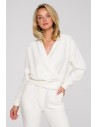 Bluza z kopertowym dekoltem - kremowa