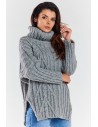 Sweter oversize z golfem - szary