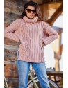 Sweter oversize z golfem - pudrowy