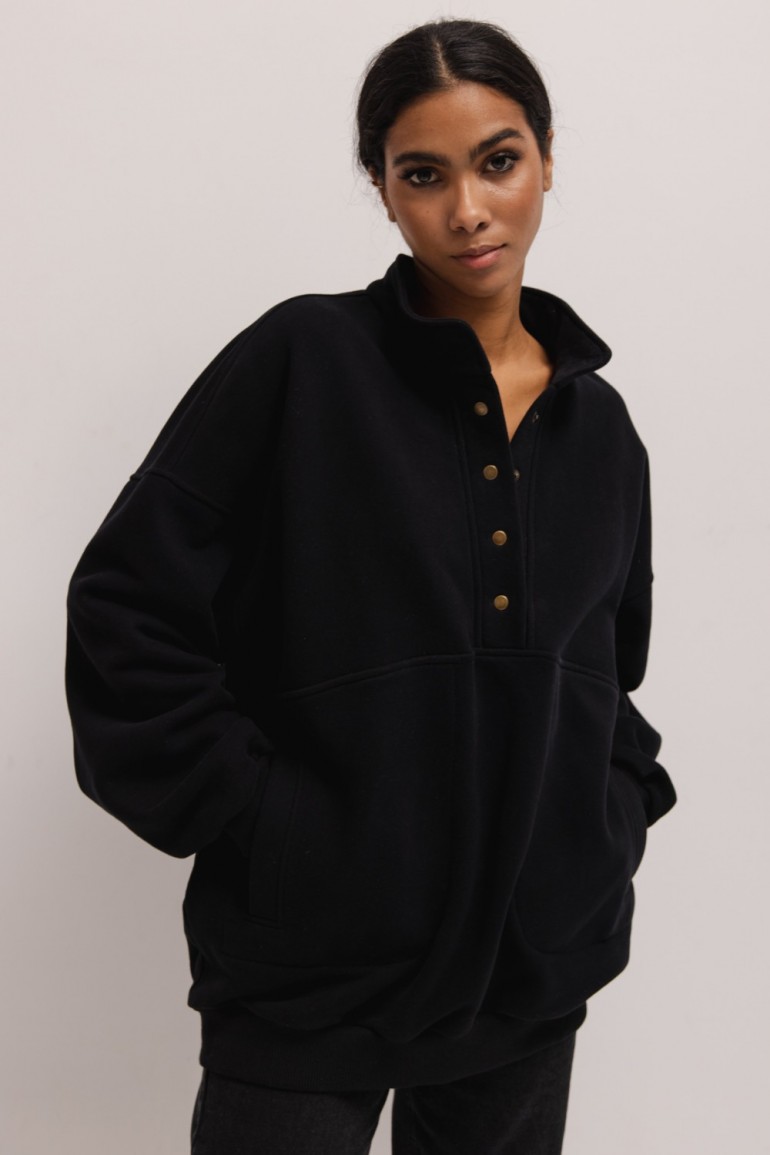 CM7066 Bluza o kroju oversize z napami - czarna