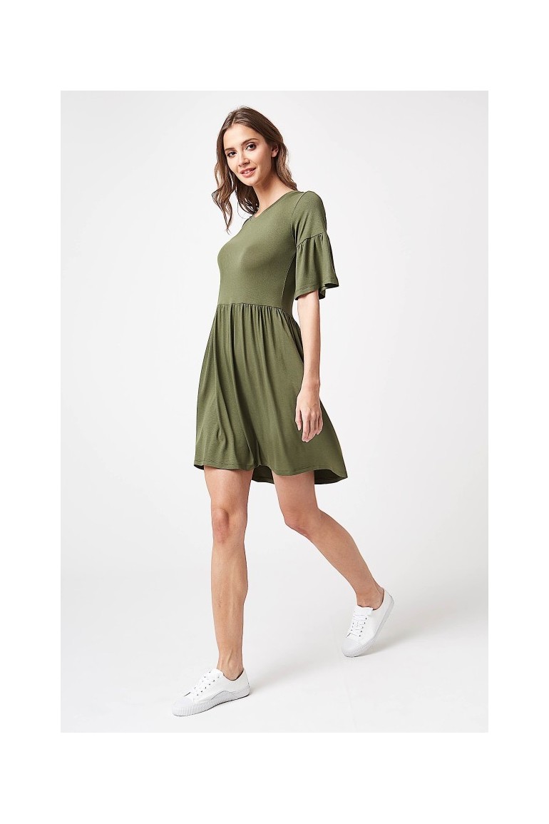 CM4201 Klasyczna rozkloszowana sukienka mini - khaki