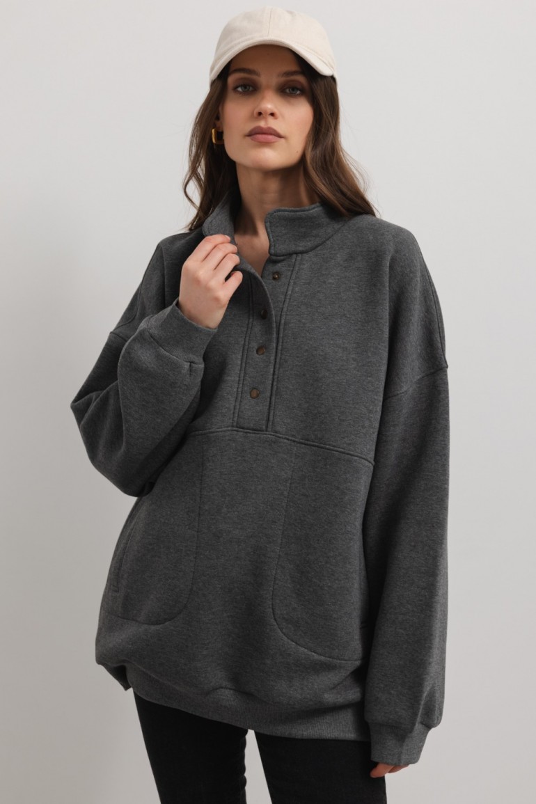 CM7066 Bluza o kroju oversize z napami - grafitowa