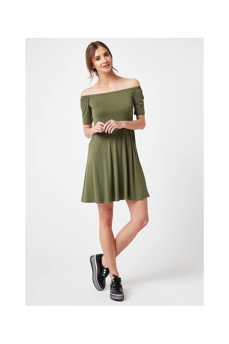 CM4247 Sukienka z odkrytymi ramionami - khaki