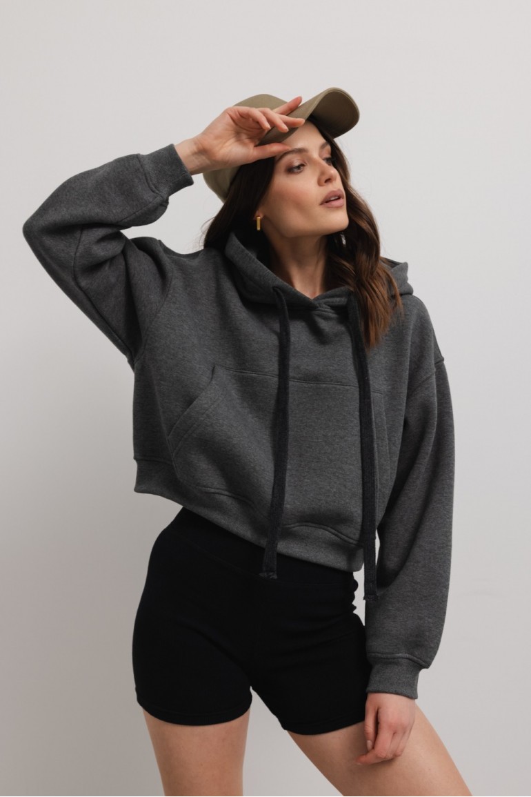 CM7272 Bluza o krótkim kroju z kapturem - grafitowa