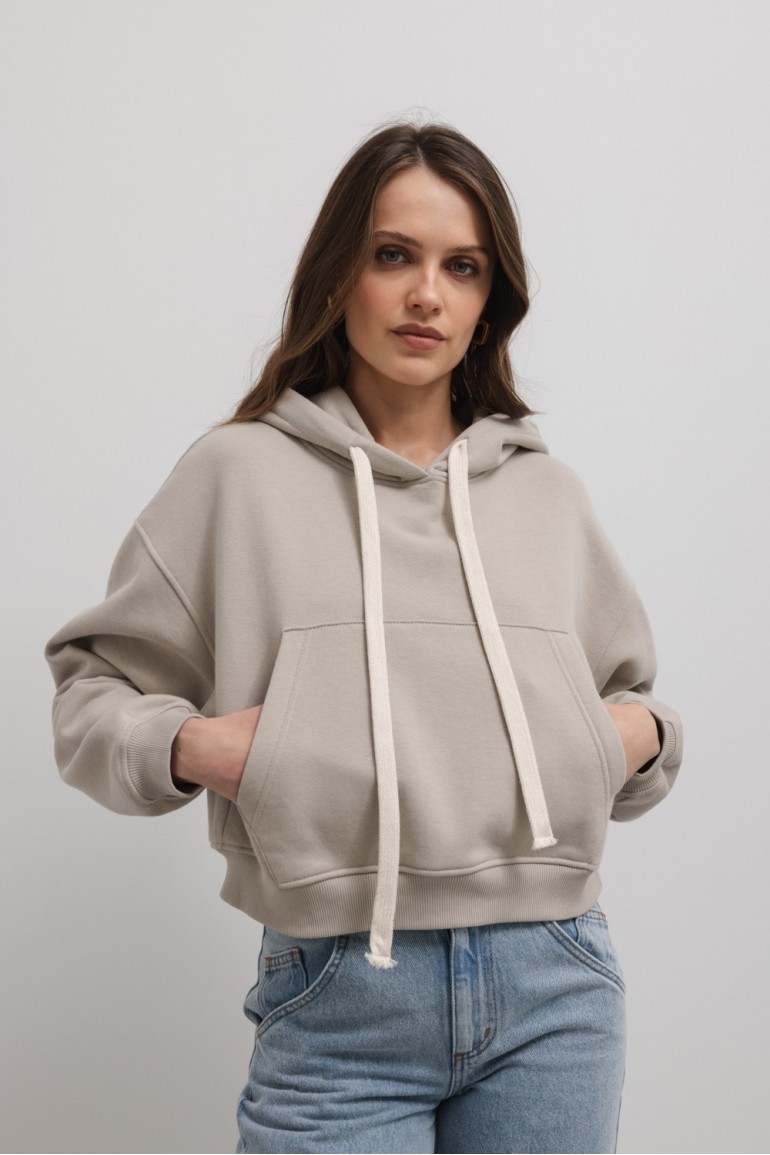 CM7272 Bluza o krótkim kroju z kapturem - beżowa