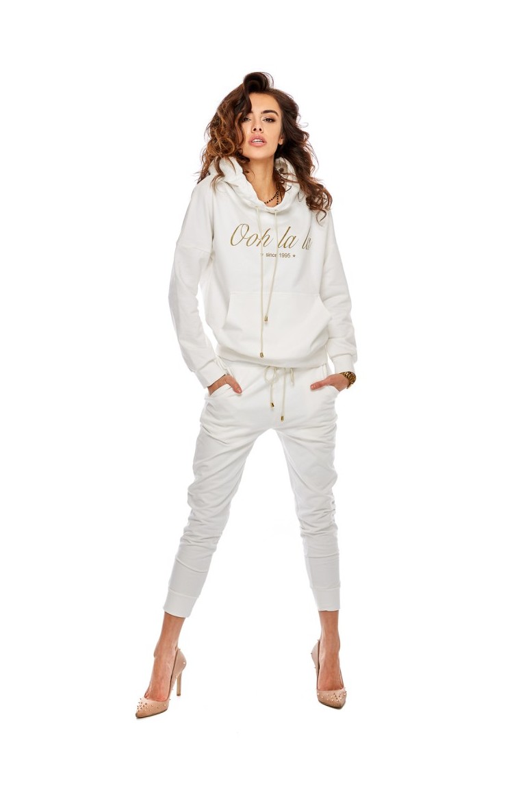 CM4301 Elegancka bluza z kapturem - biała