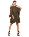 Sukienka oversize z opadającym ramieniem - khaki