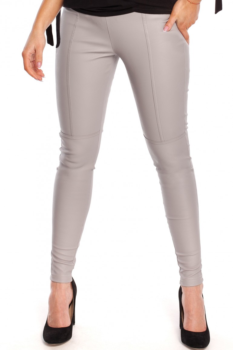 CM3153 Wygodne skórzane legginsy - szare