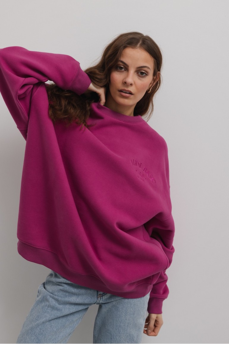 CM7295 Bluza damska oversize z haftem - fioletowa