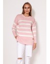 Lekki sweter w paski - różowy