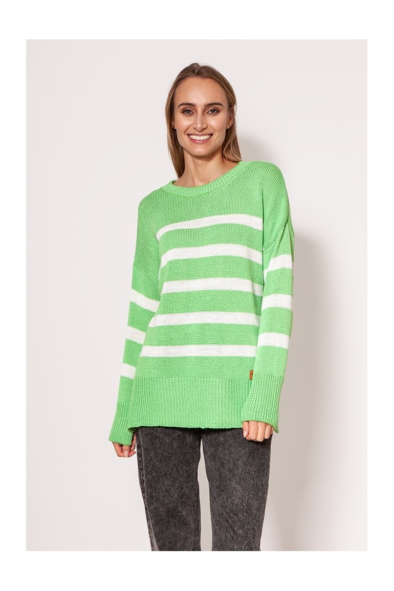CM7305 Lekki sweter w paski - seledynowy