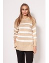 Lekki sweter w paski - beżowy