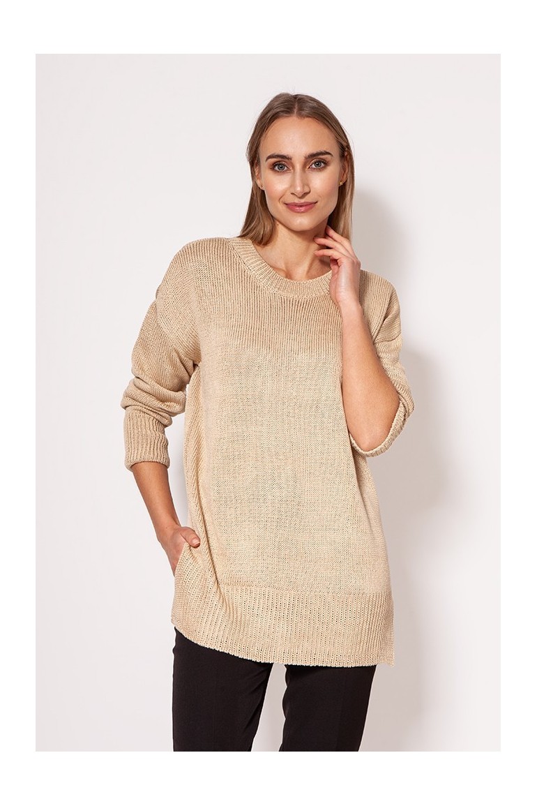 CM7310 Sweter z rozcięciami na udach - beżowy