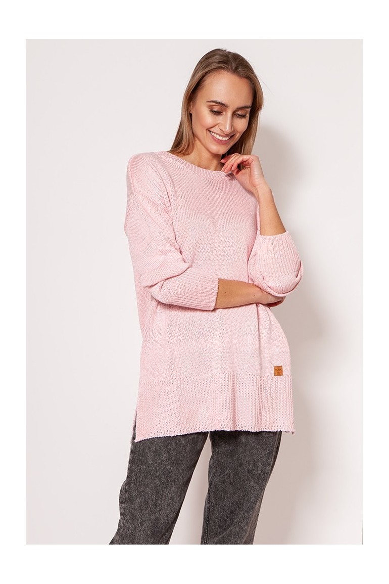 CM7310 Sweter z rozcięciami na udach - różowy
