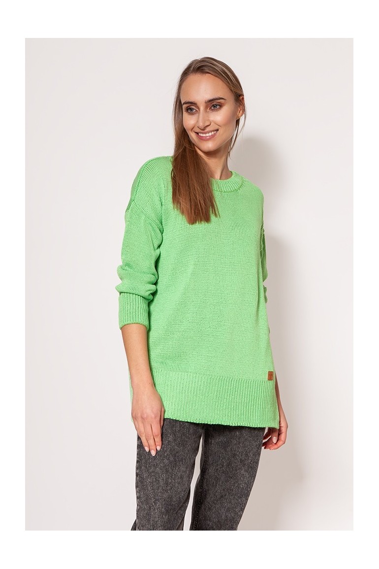 CM7310 Sweter z rozcięciami na udach - seledynowy