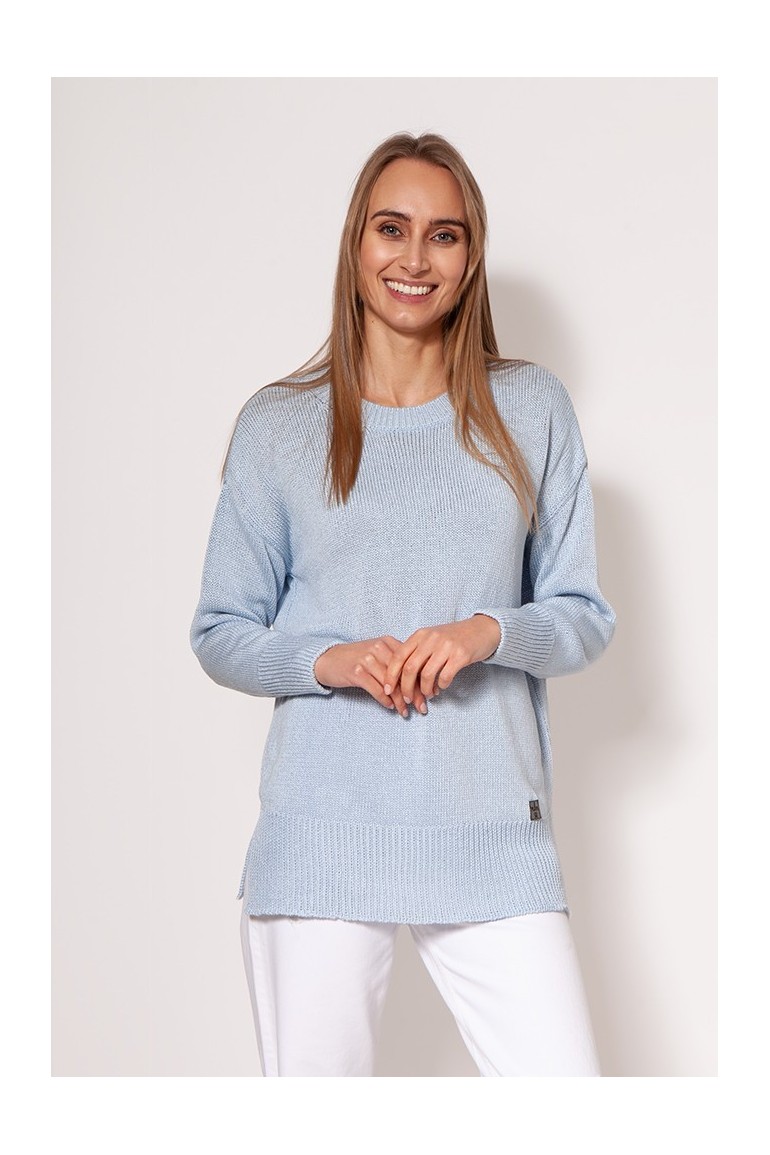 CM7310 Sweter z rozcięciami na udach - błękitny
