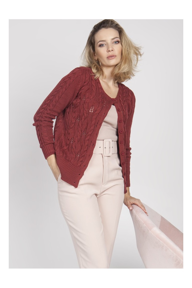 CM4375 Krótki niezapinany kardigan - marsala