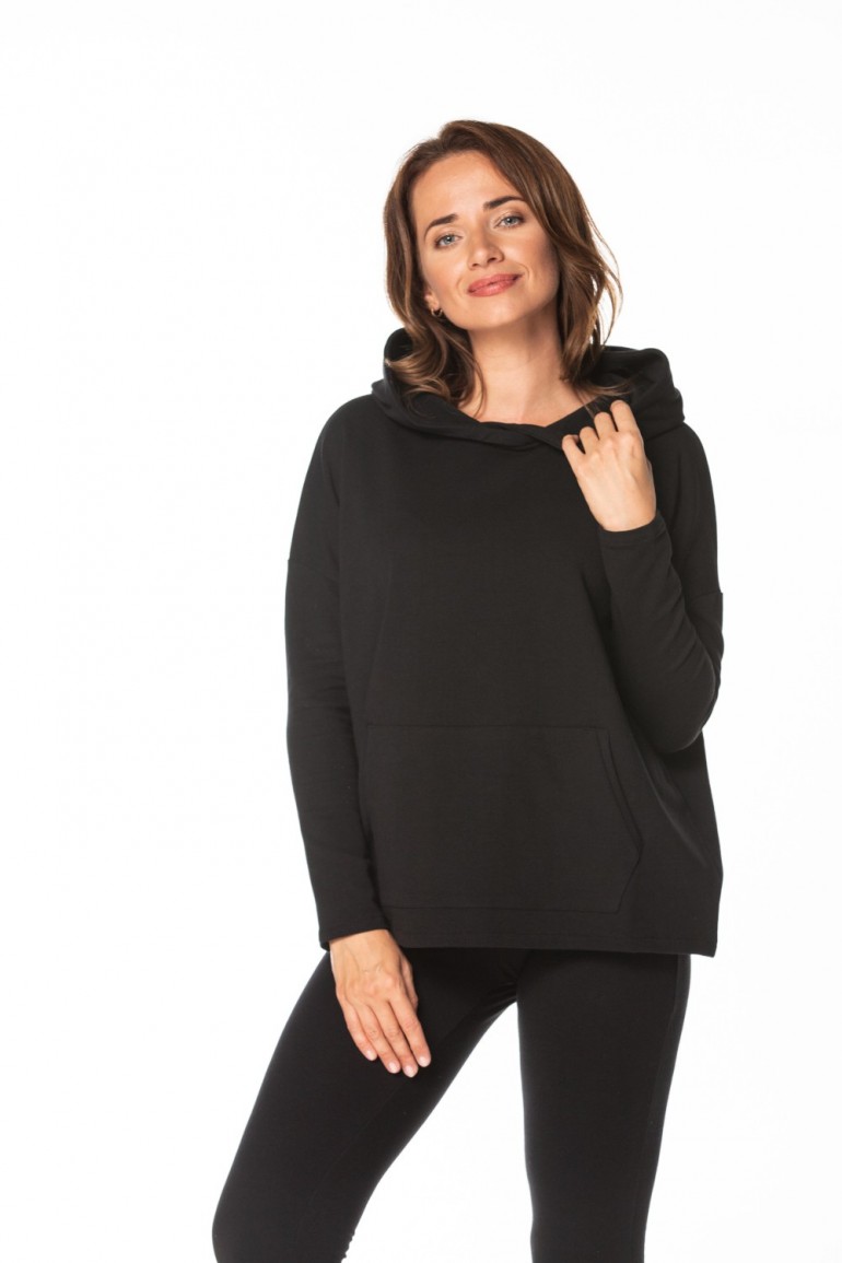 CM7404 Wygodna bluza damska z kapturem - czarna