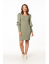 Ołówkowa sukienka mini z bufiastymi rękawami - khaki