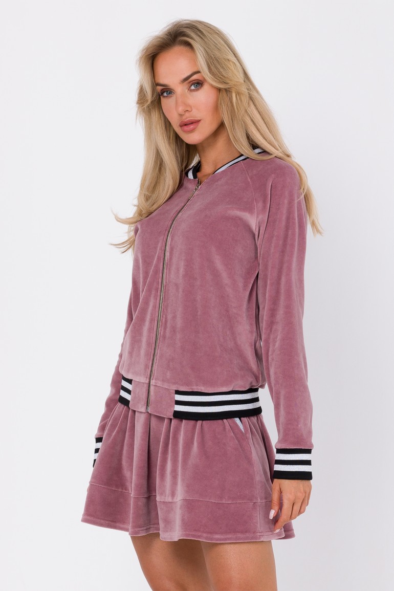 CM7618 Welurowa bluza z ozdobnymi mankietami - brudno-różowa
