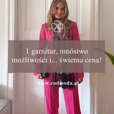 1 garnitur, mnóstwo możliwości i... świetna cena ✨

To jeden z tych zestawów, który możesz stylizować na dziesiątki sposobów 💫
Noś go jako komplet, łącz z innymi elementami garderoby i twórz looki dopasowane do okazji i nastroju.

A teraz najlepsza wiadomość 👀
Marynarka i spodnie są aż 30% taniej, więc to idealny moment, żeby upolować swój wymarzony garnitur ❤️

#cudmoda #marynarkadamska #garniturdamski #modadamska